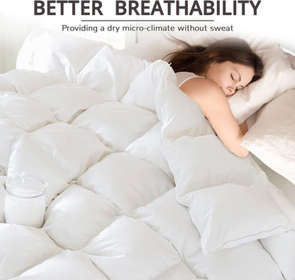 King Size down Comforter - All Season Duvet Insert with Medium Warmth, Soft and Noiseless Shell,8 Corner Tabs, and Machine Washable - White