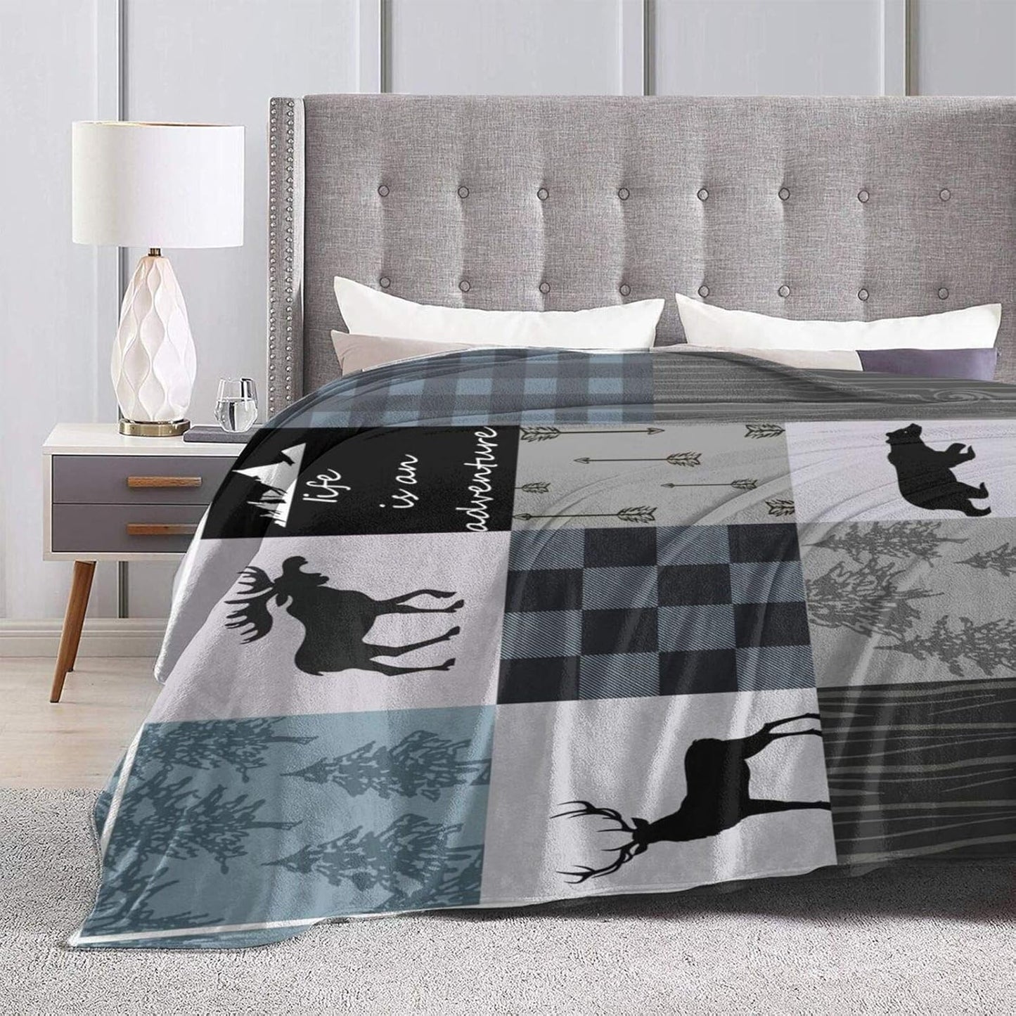 Rustic Throw Blanket Lodge Bear Blanket Moose Throws Deer Throws Soft Camping Gifts for Men Women Plush Sofa Travel Cabin Decor Indoor Outdoor Travel Birthday Gifts Room Decor 40''X50''