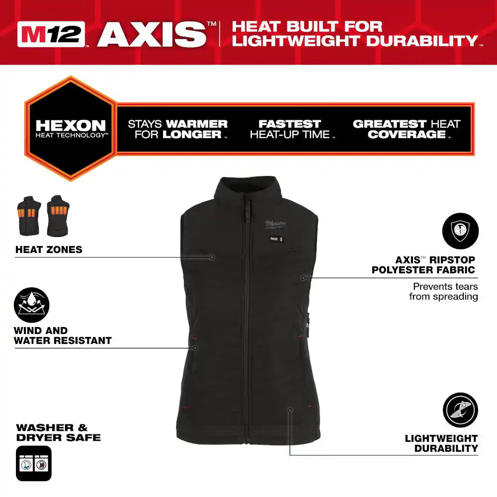 Women'S Medium M12 12V Lithium-Ion Cordless AXIS Black Heated Vest (Vest Only)
