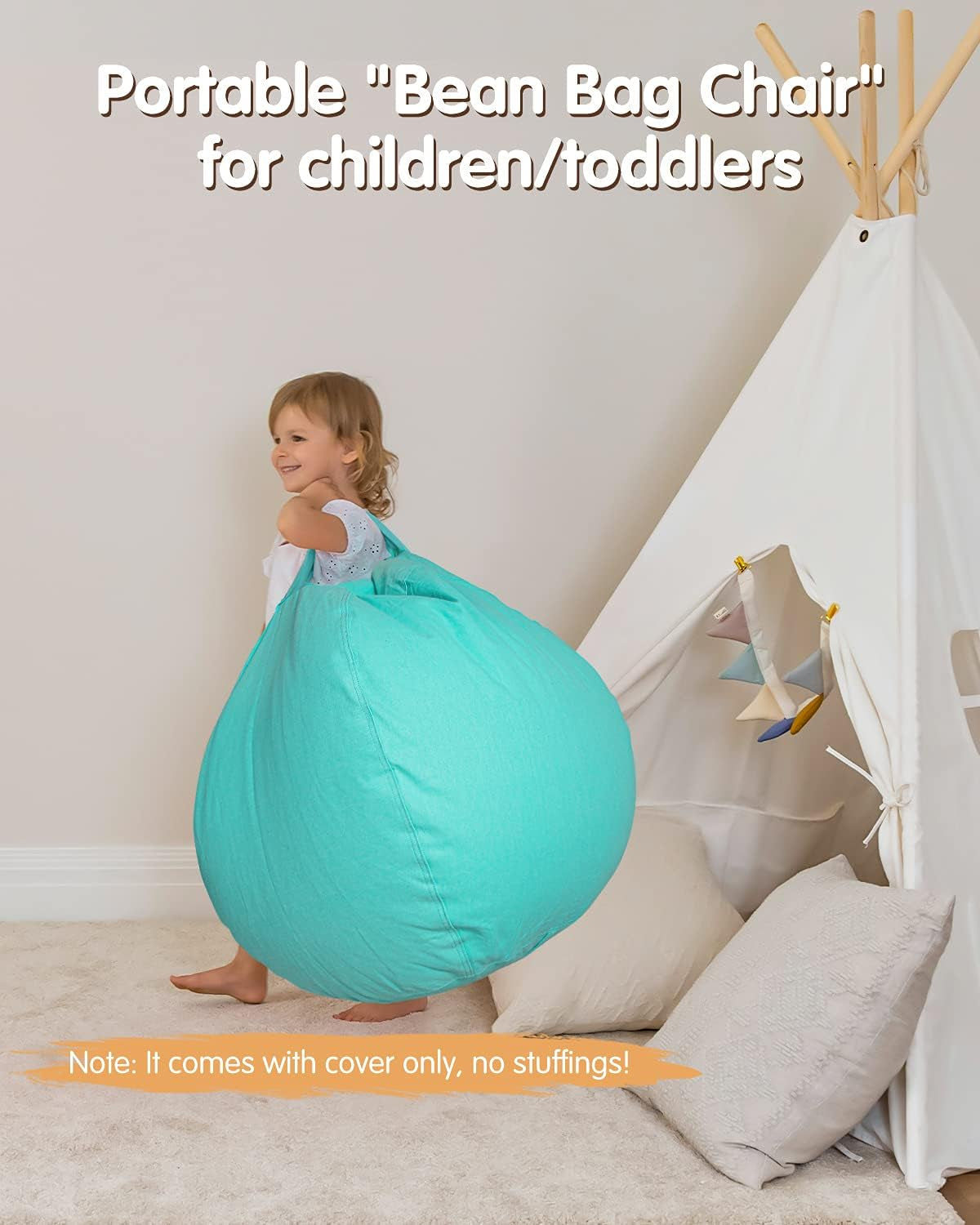 Stuffed Animal Bean Bag Storage Chair, Beanbag Covers Only for Organizing Plush Toys, Turns into Bean Bag Seat for Kids When Filled, X-Large 48"-Canvas Solid Aqua