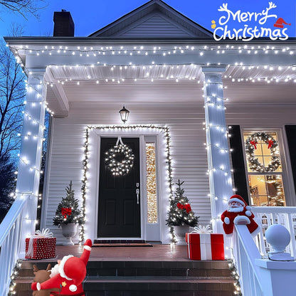 200 LED White Christmas Lights Outdoor, 66Ft Connectable Christmas Tree Lights Indoor Green Wire, 8 Modes Waterproof Twinkle String Lights Plug in for Wedding Party Xmas Decorations