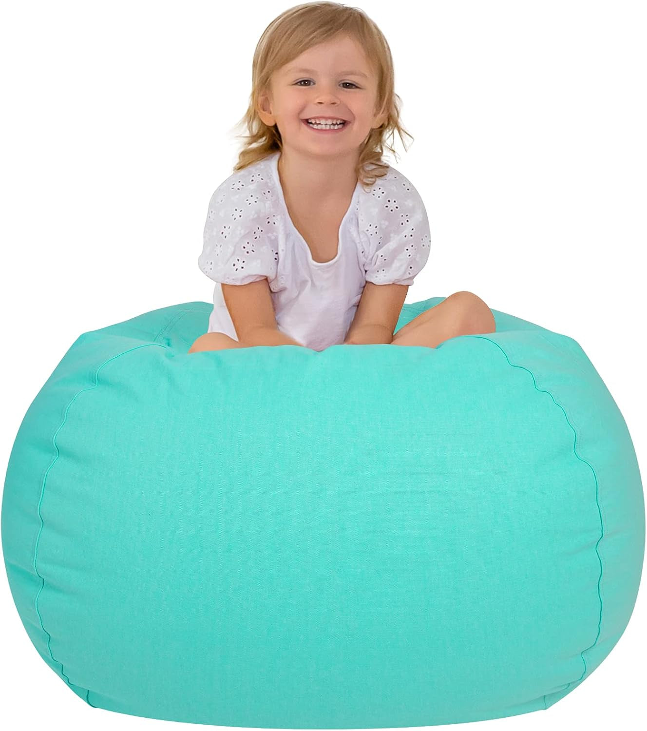 Stuffed Animal Bean Bag Storage Chair, Beanbag Covers Only for Organizing Plush Toys, Turns into Bean Bag Seat for Kids When Filled, X-Large 48"-Canvas Solid Aqua