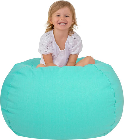 Stuffed Animal Bean Bag Storage Chair, Beanbag Covers Only for Organizing Plush Toys, Turns into Bean Bag Seat for Kids When Filled, X-Large 48"-Canvas Solid Aqua